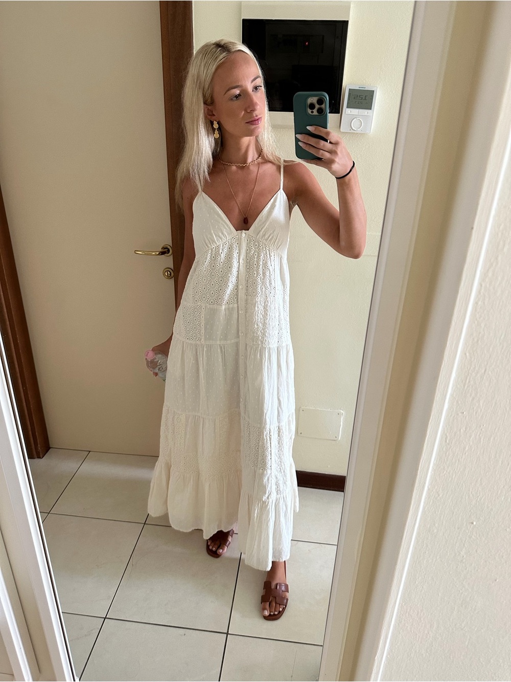 Boutique Cream Eyelet Tiered Maxi Dress